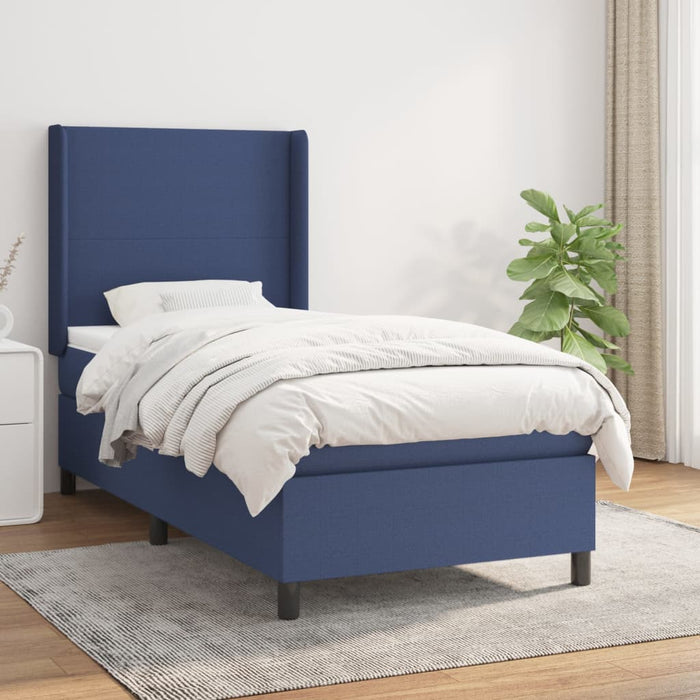 Pat box spring cu saltea, albastru, 90x190 cm, textil - WALTI WALTI