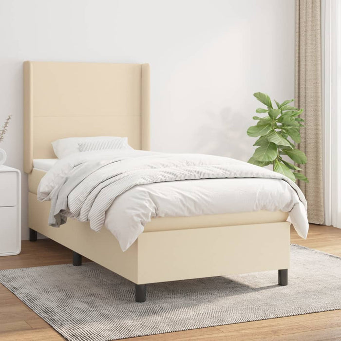 Pat box spring cu saltea, crem, 90x200 cm, textil - WALTI WALTI