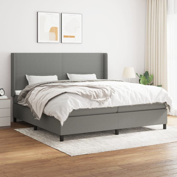 Pat box spring cu saltea, gri închis, 200x200 cm, textil - WALTI WALTI