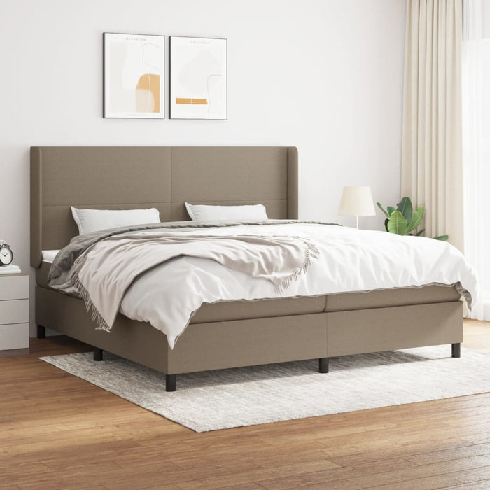 Pat box spring cu saltea, gri taupe, 200x200 cm, textil WALTI