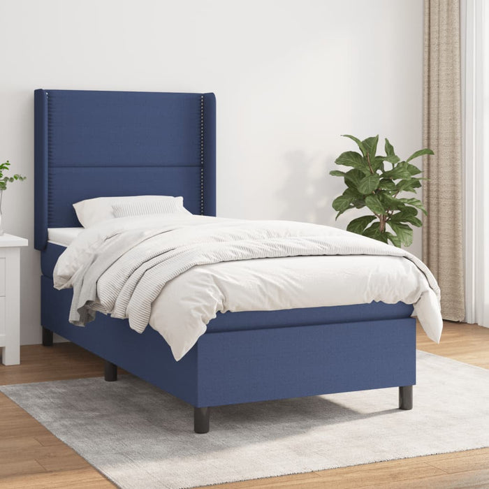 Pat box spring cu saltea, albastru, 90x200 cm, textil - WALTI WALTI