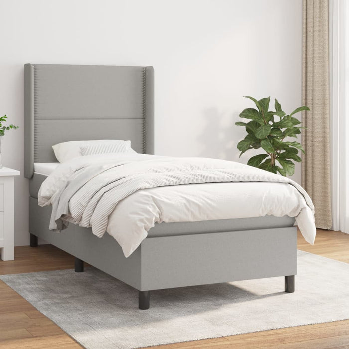 Pat box spring cu saltea, gri deschis, 100x200 cm, textil - WALTI WALTI