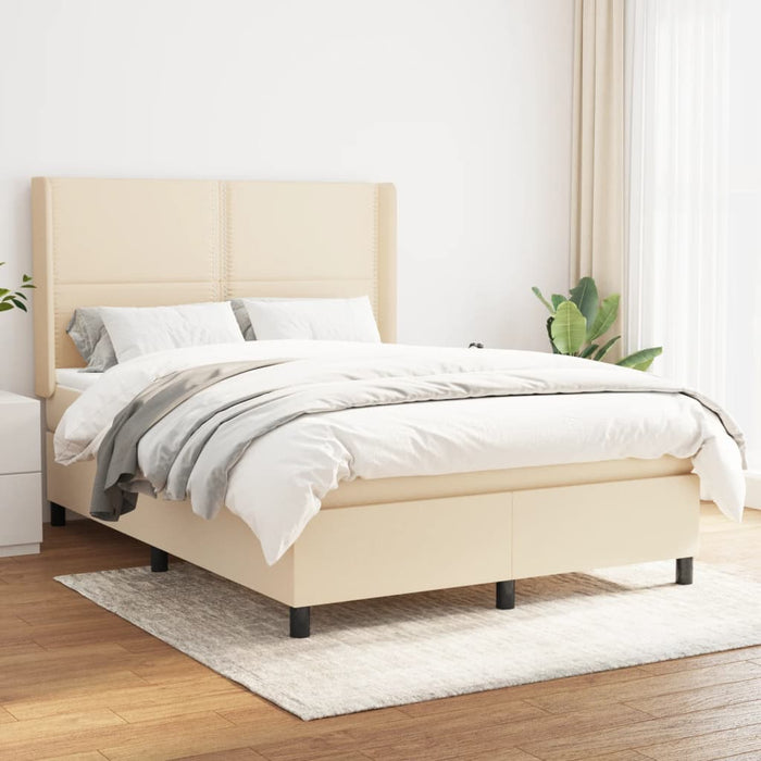 Pat box spring cu saltea, crem, 140x200 cm, textil WALTI