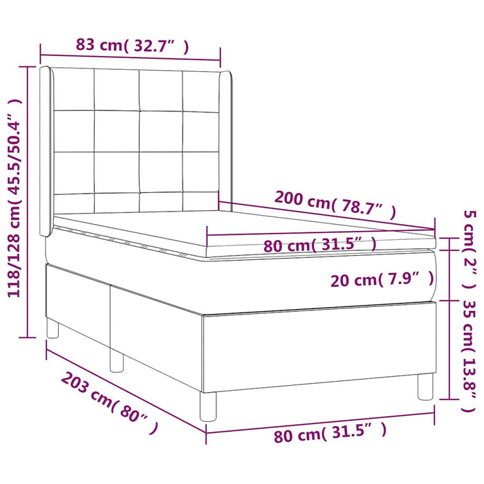 Pat box spring cu saltea, maro închis, 80x200 cm, textil WALTI