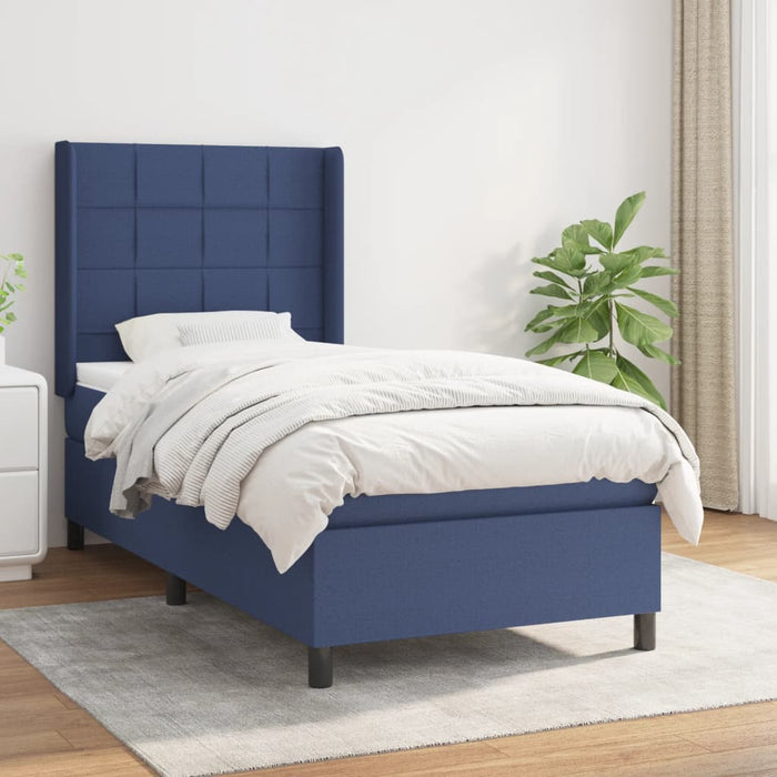 Pat box spring cu saltea, albastru, 80x200 cm, textil - WALTI WALTI