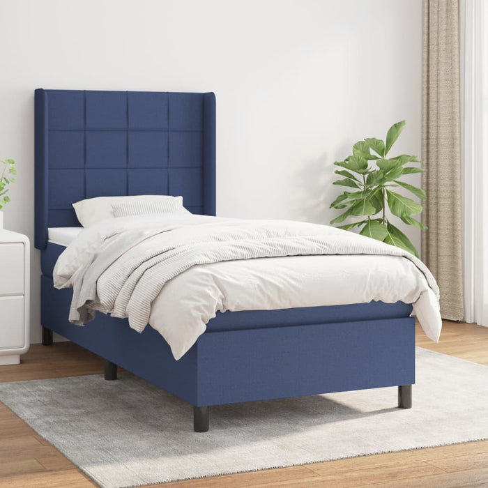 Pat box spring cu saltea, albastru, 90x190 cm, textil - WALTI WALTI