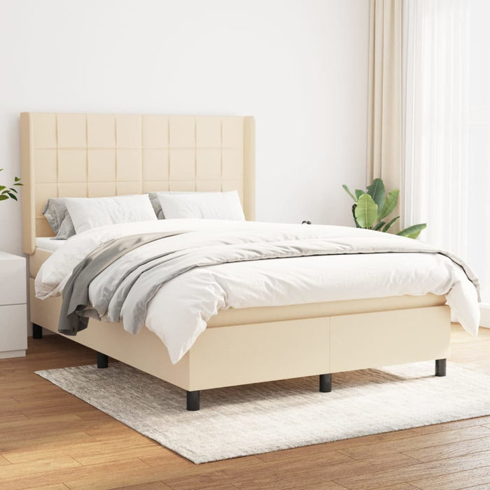 Pat box spring cu saltea, crem, 140x200 cm, textil - WALTI WALTI