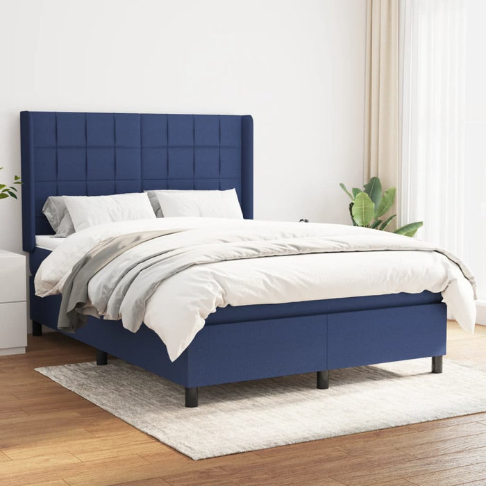 Pat box spring cu saltea, albastru, 140x200 cm, textil - WALTI WALTI