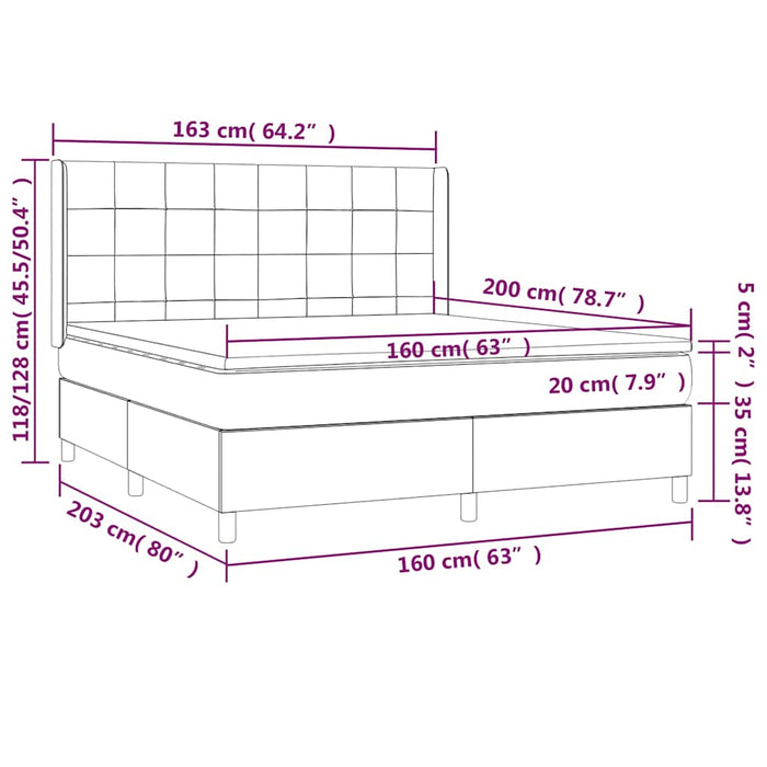 Pat box spring cu saltea, maro închis, 160x200 cm, textil WALTI