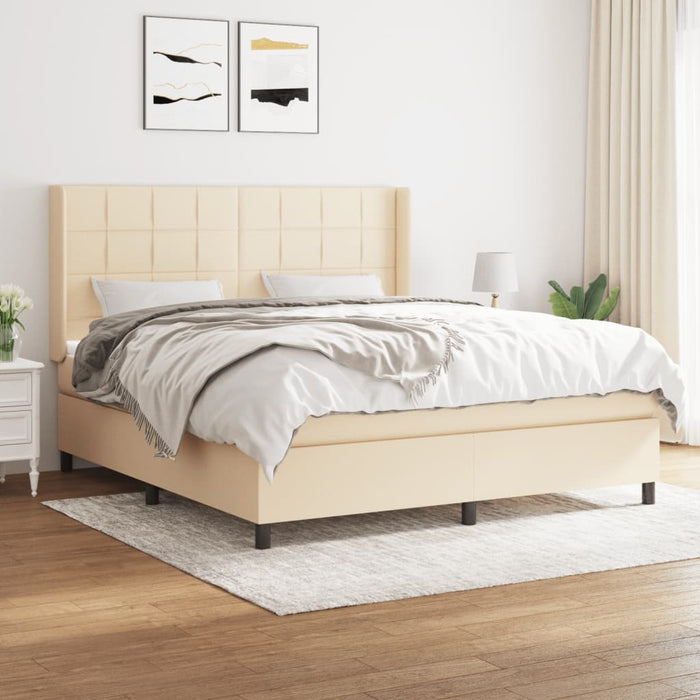 Pat box spring cu saltea, crem, 160x200 cm, material textil - WALTI WALTI
