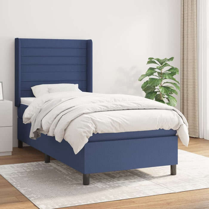 Pat box spring cu saltea, albastru, 80x200 cm, textil - WALTI WALTI