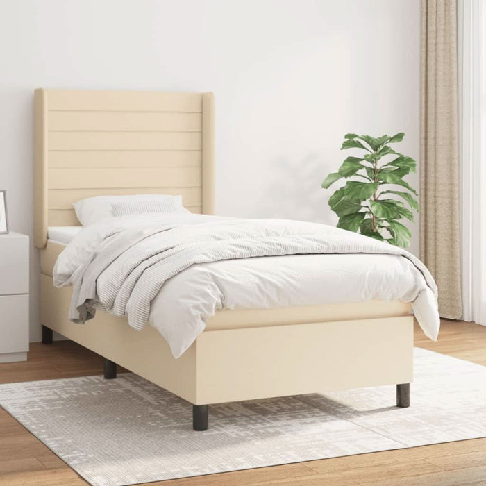 Pat box spring cu saltea, crem, 90x200 cm, textil - WALTI WALTI
