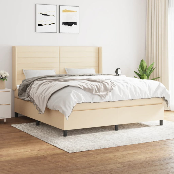 Pat box spring cu saltea, crem, 160x200 cm, material textil - WALTI WALTI