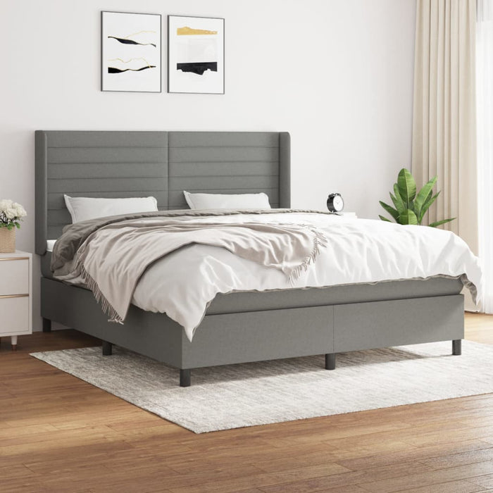 Pat box spring cu saltea, gri închis, 180x200 cm, textil - WALTI WALTI