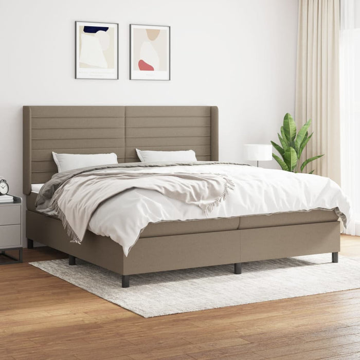 Pat box spring cu saltea, gri taupe, 200x200 cm, textil - WALTI WALTI