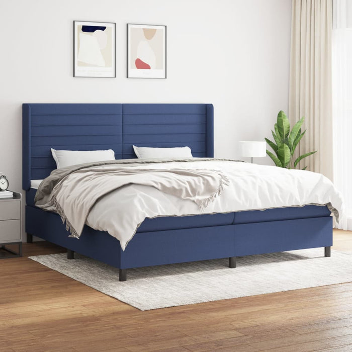 Pat box spring cu saltea, albastru, 200x200 cm, textil - WALTI WALTI