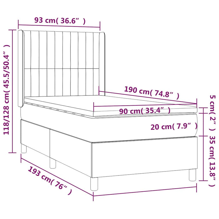 Pat box spring cu saltea, negru, 90x190 cm, textil - WALTI WALTI
