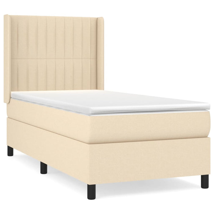 Pat box spring cu saltea, crem, 90x190 cm, textil WALTI