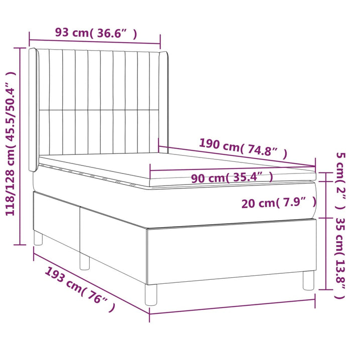 Pat box spring cu saltea, crem, 90x190 cm, textil WALTI