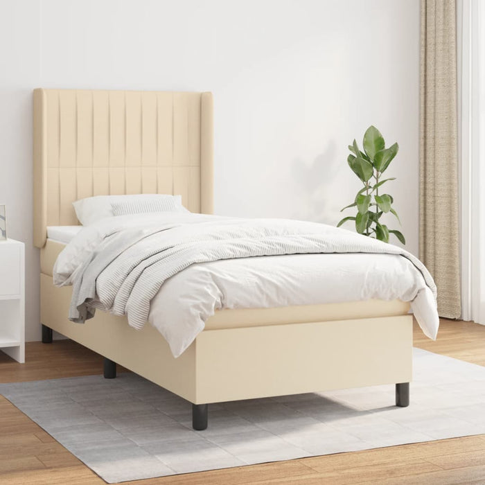 Pat box spring cu saltea, crem, 90x190 cm, textil WALTI