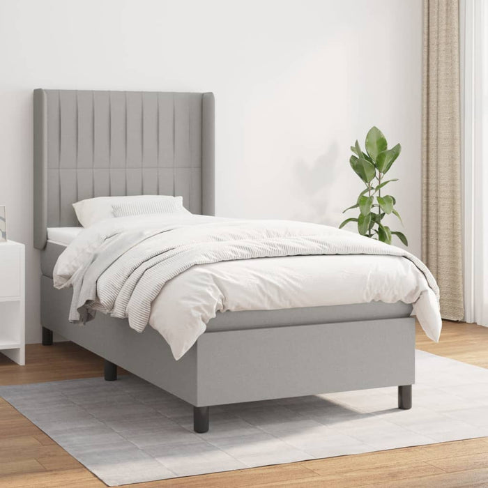 Pat box spring cu saltea, gri deschis, 90x200 cm, textil - WALTI WALTI