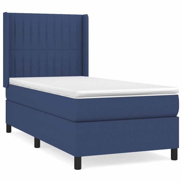 Pat box spring cu saltea, albastru, 100x200 cm, textil WALTI