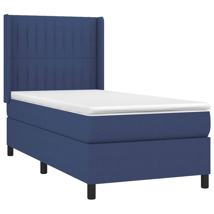 Pat box spring cu saltea, albastru, 100x200 cm, textil WALTI
