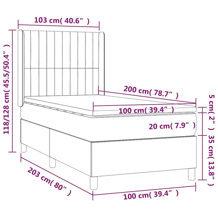 Pat box spring cu saltea, albastru, 100x200 cm, textil WALTI