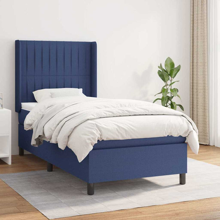 Pat box spring cu saltea, albastru, 100x200 cm, textil WALTI