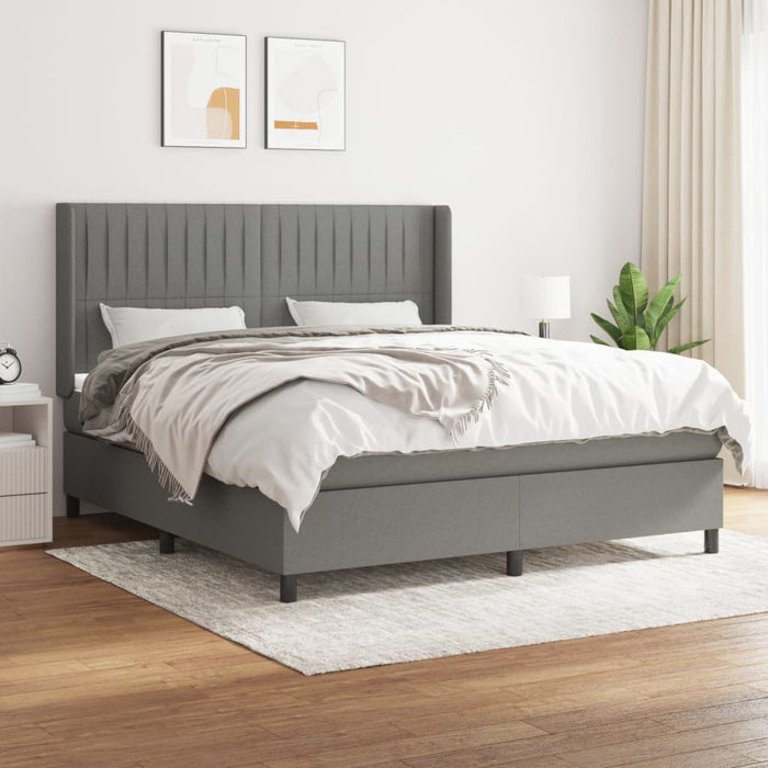 Pat box spring cu saltea, gri închis, 180x200 cm, textil - WALTI WALTI