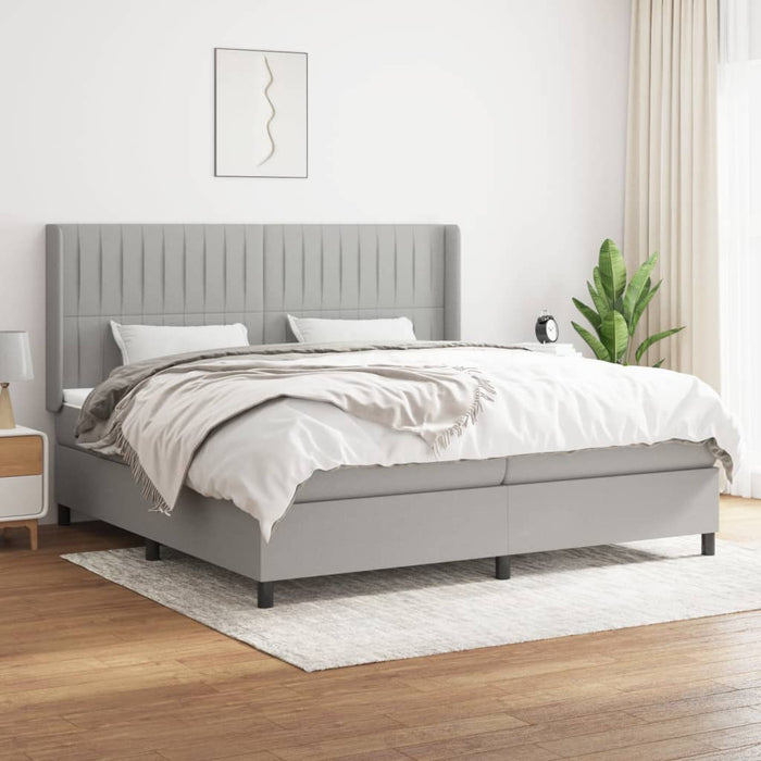 Pat box spring cu saltea, gri deschis, 200x200 cm, textil - WALTI WALTI