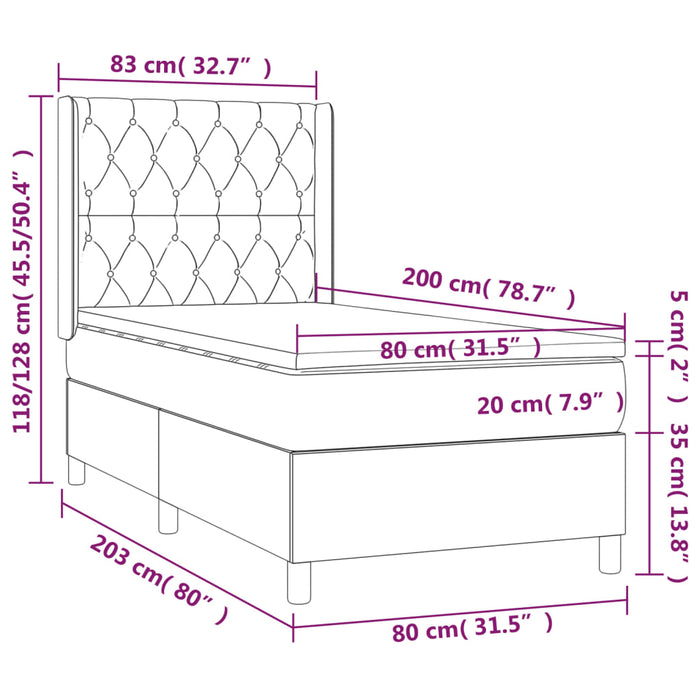 Pat box spring cu saltea, crem, 80x200 cm, textil WALTI