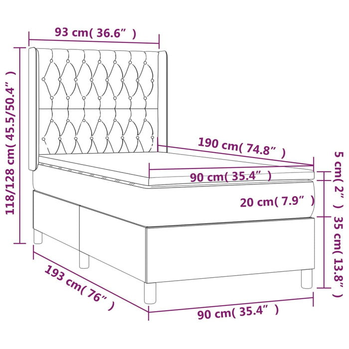 Pat box spring cu saltea, maro închis, 90x190 cm, textil - WALTI WALTI