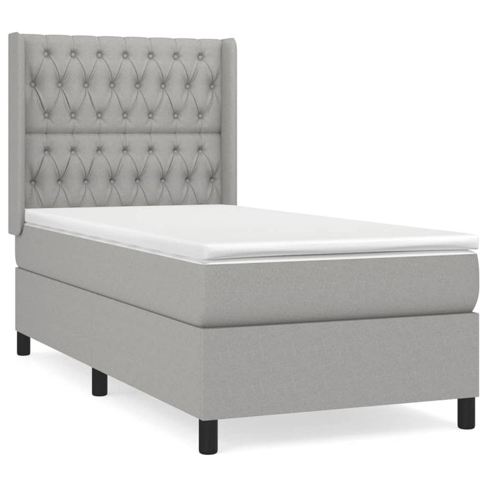 Pat box spring cu saltea, gri deschis, 90x200 cm, textil - WALTI WALTI
