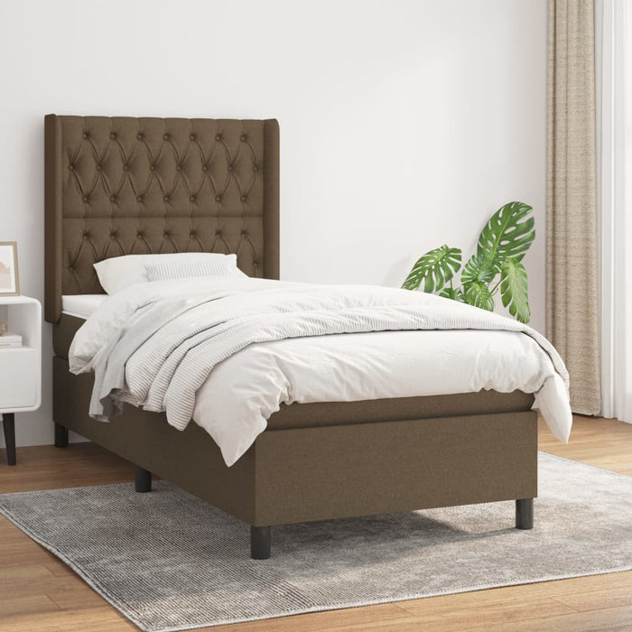 Pat box spring cu saltea, maro închis, 100x200 cm, textil WALTI