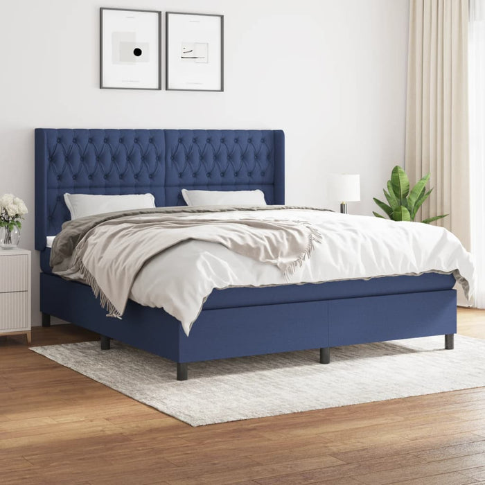 Pat box spring cu saltea, albastru, 180x200 cm, material textil - WALTI WALTI