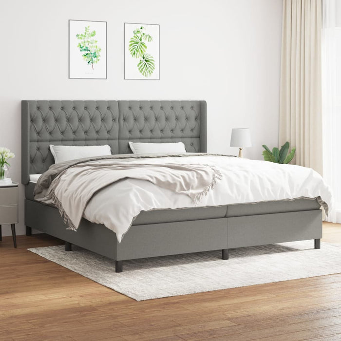 Pat box spring cu saltea, gri închis, 200x200 cm, textil - WALTI WALTI