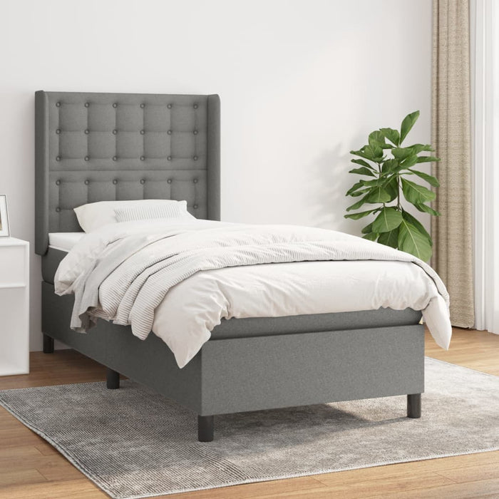 Pat box spring cu saltea, gri închis, 90x190 cm, textil - WALTI WALTI