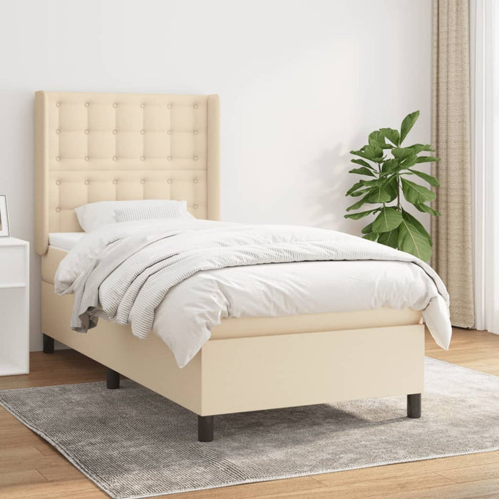 Pat box spring cu saltea, crem, 90x200 cm, textil - WALTI WALTI
