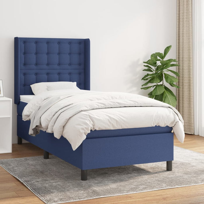 Pat box spring cu saltea, albastru, 90x200 cm, textil - WALTI WALTI