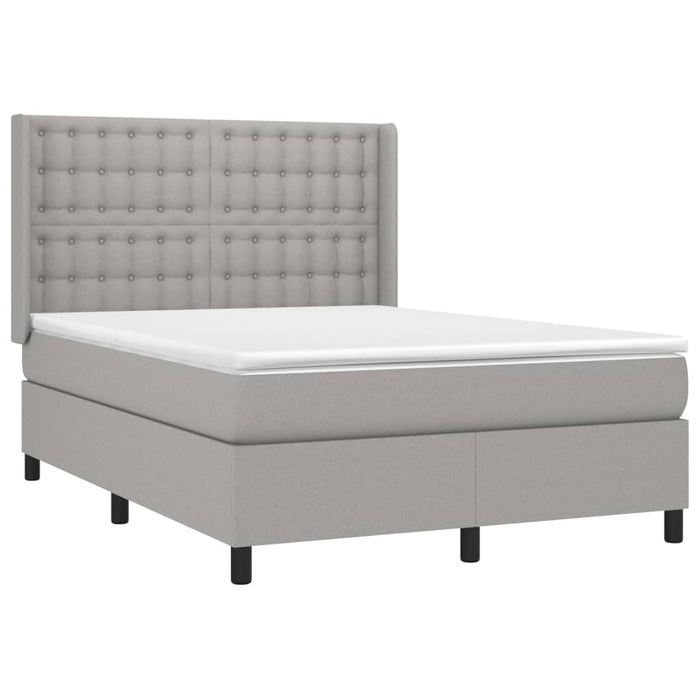 Pat box spring cu saltea, gri deschis, 140x190 cm, textil WALTI