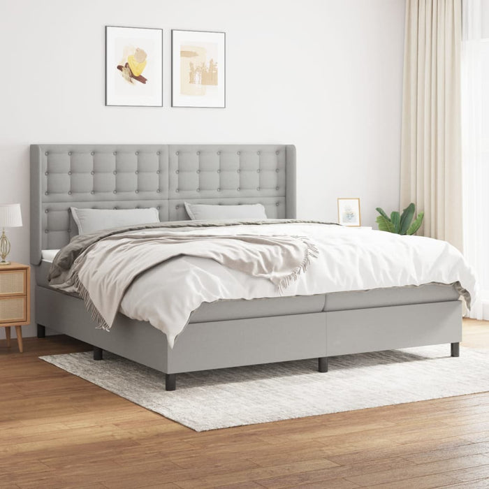Pat box spring cu saltea, gri deschis, 200x200 cm, textil - WALTI WALTI