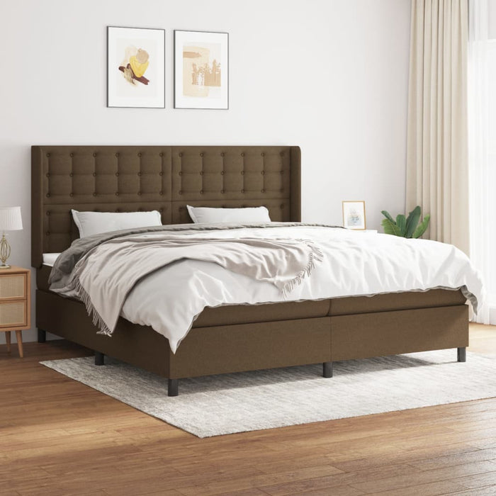 Pat box spring cu saltea, maro închis, 200x200 cm, textil - WALTI WALTI