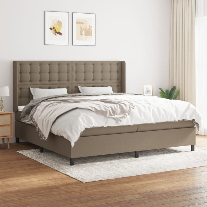 Pat box spring cu saltea, gri taupe, 200x200 cm, textil - WALTI WALTI