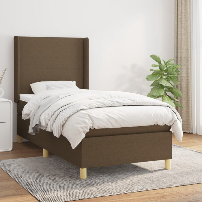 Pat box spring cu saltea, maro închis, 80x200 cm, textil WALTI