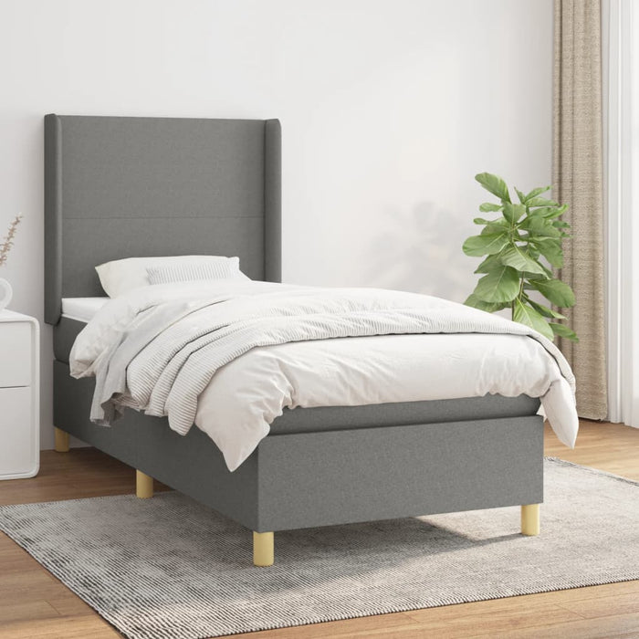Pat box spring cu saltea, gri închis, 90x190 cm, textil - WALTI WALTI