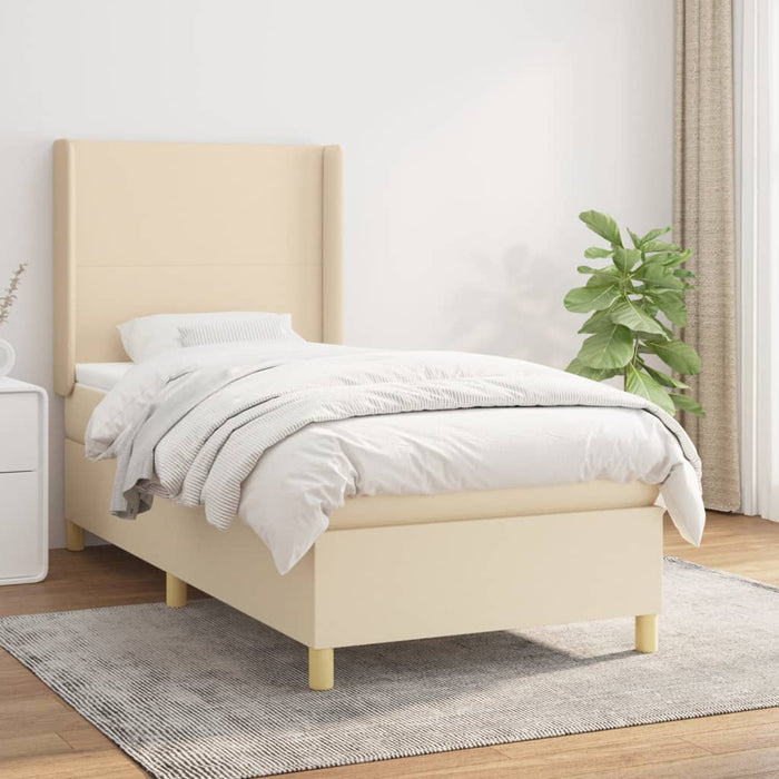 Pat box spring cu saltea, crem, 90x190 cm, textil - WALTI WALTI