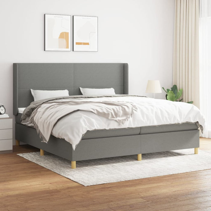 Pat box spring cu saltea, gri închis, 200x200 cm, textil - WALTI WALTI