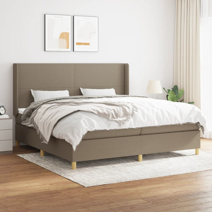 Pat box spring cu saltea, gri taupe, 200x200 cm, textil WALTI