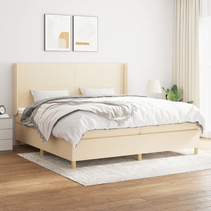 Pat box spring cu saltea, crem, 200x200 cm, textil - WALTI WALTI